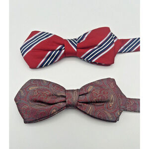 Beau Ties LTD lot of 2 Handmade in Vermont Bow Tie Pre-Tied Adjustable red Silk